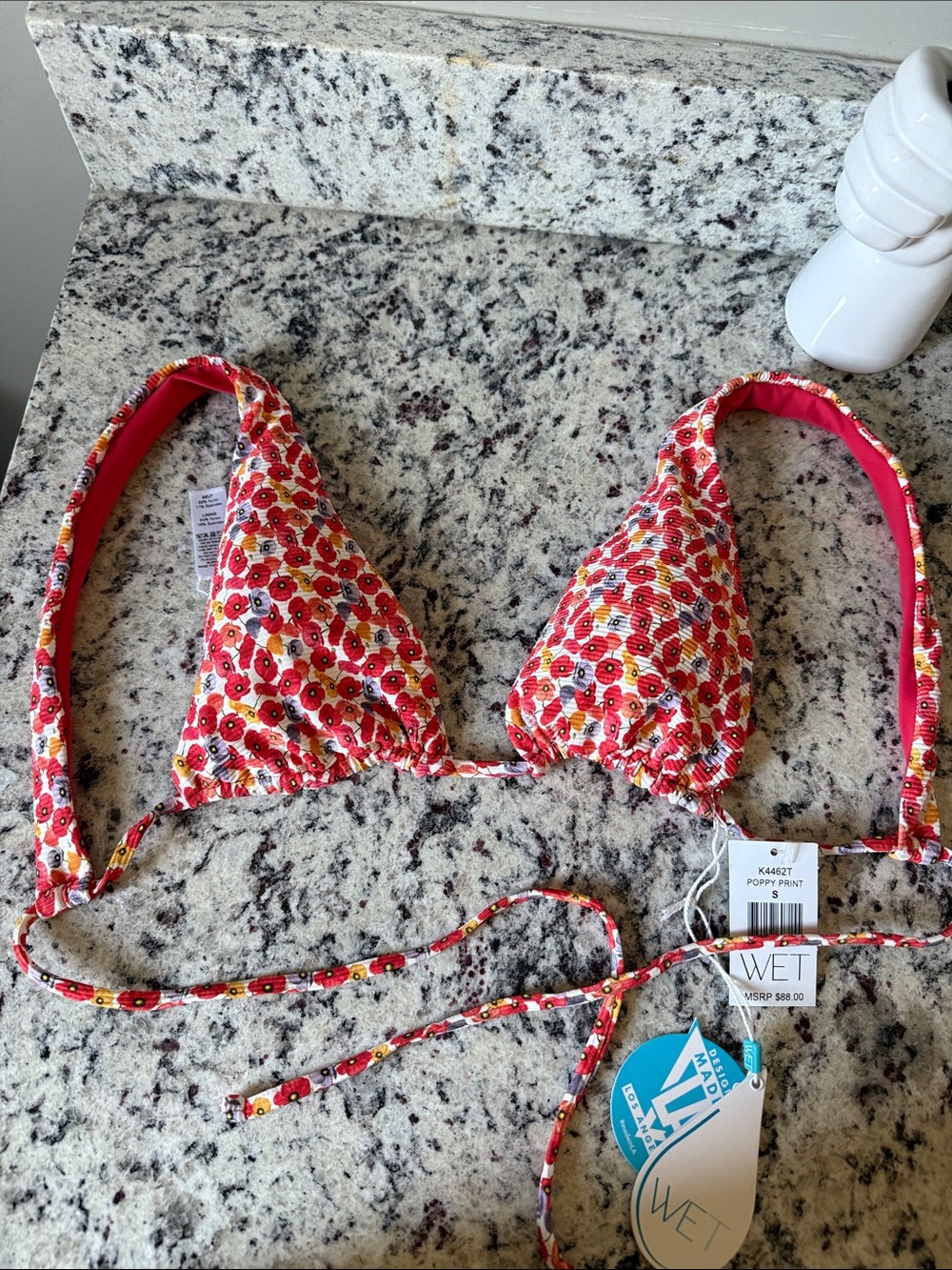 Wet Swim Red Poppy Print Triangle Bikini Top